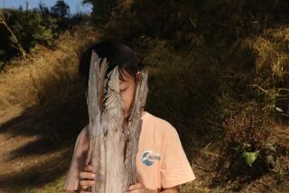 Monterey Park, CA - August 23: Calvin Hong, 10, pose for a portrait while holding a fallen tree branch at Sunnyslopes Park on Friday, Aug. 23, 2024 in Monterey Park, CA. (Michael Blackshire / Los Angeles Times)