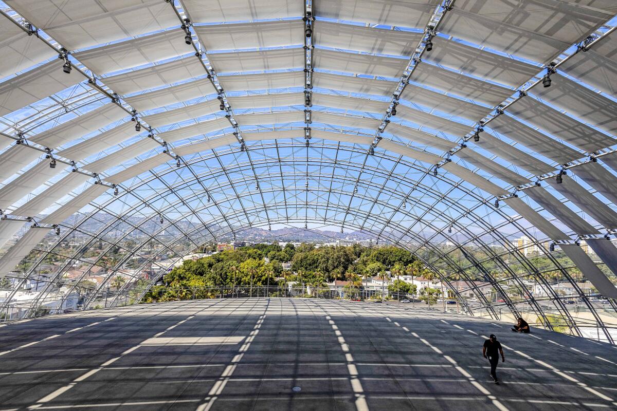 View from the Dolby Family Terrace with a domed retractable roof.