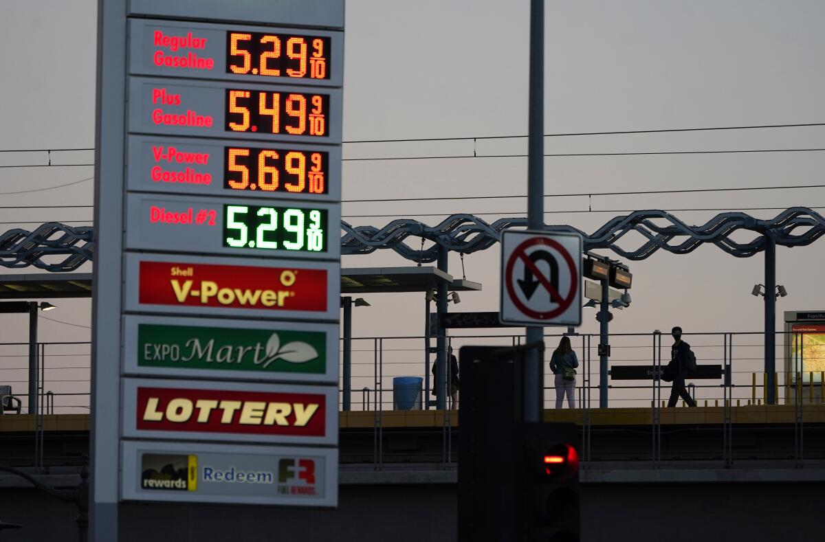 Gas prices displayed at a gas station