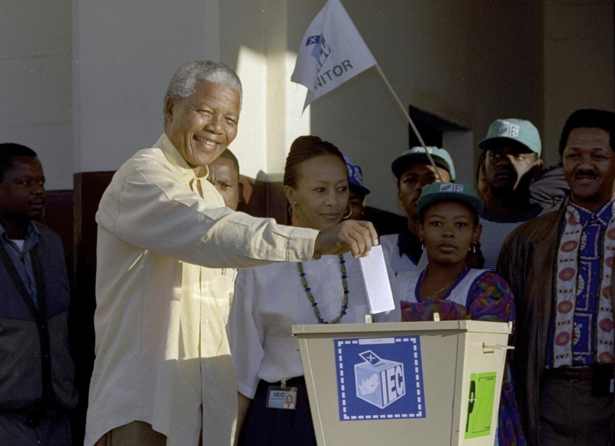Nelson Mandela casts his vote in 1994