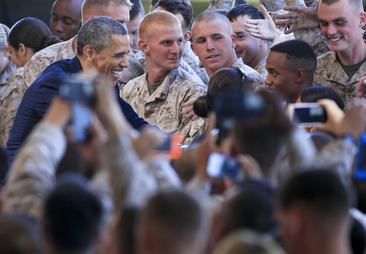 President Obama greets Marines on Wednesday at Camp Pendleton.