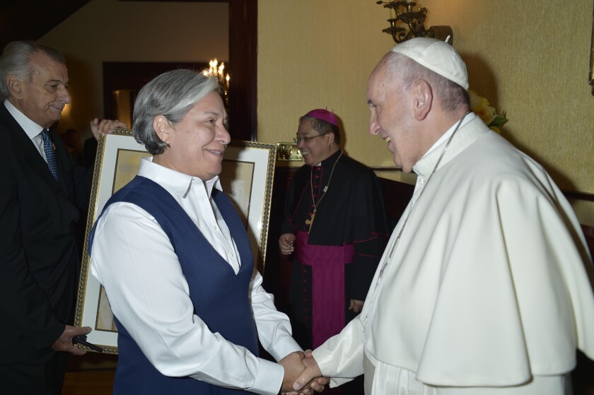 Sister Norma Pimentel meets Pope Francis in the documentary "Francesco."