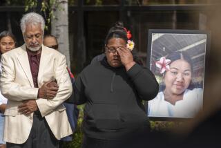 Easter Leafa addresses a crowd during a march for her daughter, also named Easter Leafa recently fatally shot by police, Saturday, Aug. 17, 2024, outside the Nesbett Courthouse in Anchorage, Alaska. (Loren Holmes