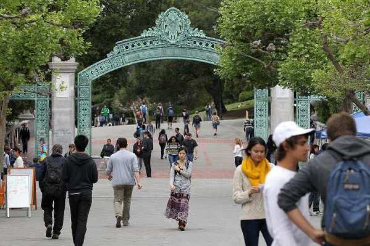 Students walk through Sproul Plaza on the UC Berkeley campus. To deal with steep funding cuts by the state, administrators recently wrote a proposal to give each UC school more autonomy.