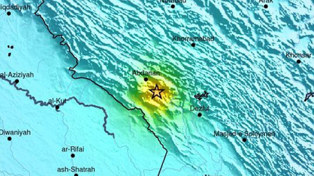 A map released by the U.S. Geological Survey indicated the approximate location and severity of a magnitude 6.2 earthquake that struck near Abdanan, Iran, in the border region between Iran and Iraq on Aug. 18.