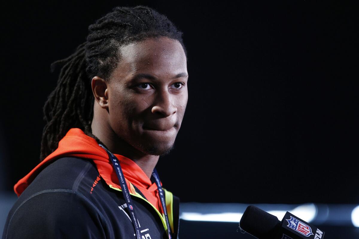 Former Georgia running back Todd Gurley speaks at a news conference at the NFL scouting combine on Thursday in Indianapolis.