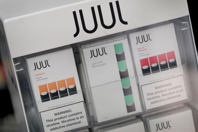 CHICAGO, IL - SEPTEMBER 13: Electronic cigarettes and pods by Juul, the nation's largest maker of vaping products, are offered for sale at the Smoke Depot on September 13, 2018 in Chicago, Illinois. The Food and Drug Administration (FDA) has ordered e-cigarette product makers to devise a plan to keep their devices away from minors, declaring use by teens has reached an "epidemic proportion". (Photo by Scott Olson/Getty Images) ** OUTS - ELSENT, FPG, CM - OUTS * NM, PH, VA if sourced by CT, LA or MoD **