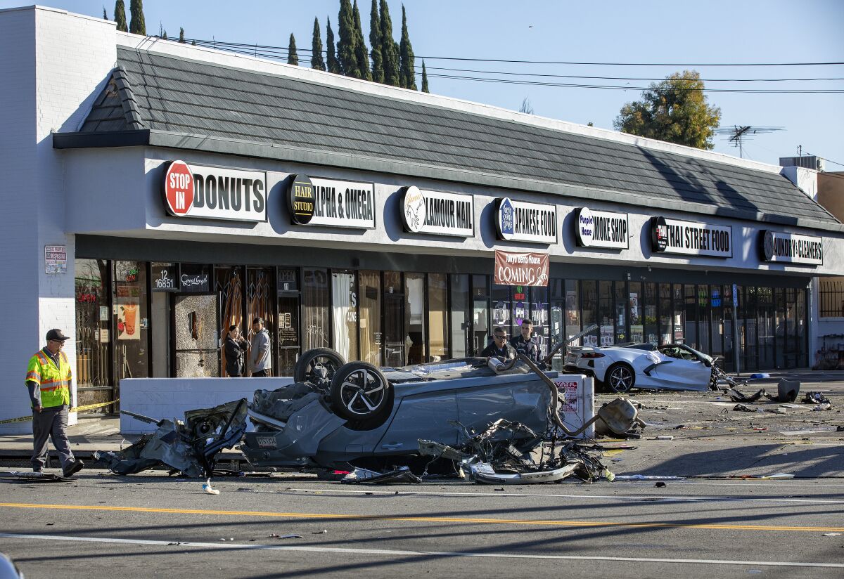 The scene of a fatal crash in Van Nuys.