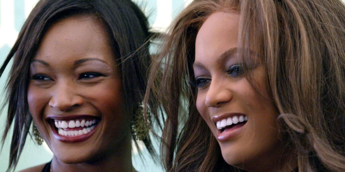 Tyra Banks, right, executive producer and host of "America's Next Top Model" shares a laugh with Danielle Evans, the show's Cycle 6 winner.