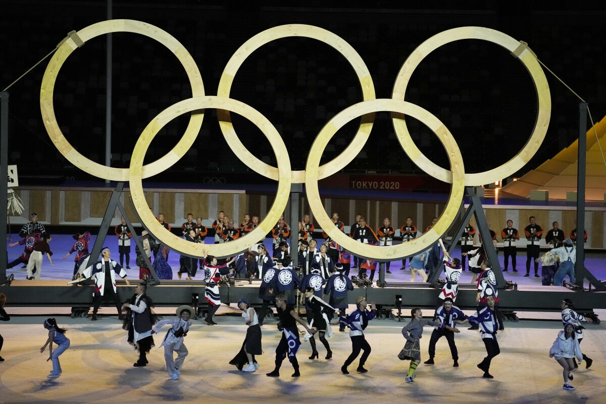 Dancers perform during the Tokyo Olympics opening ceremony on Friday.