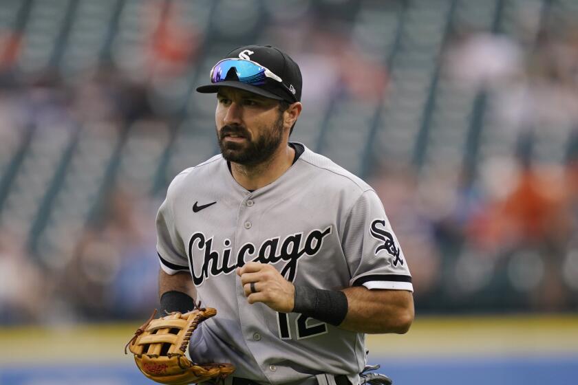 Chicago White Sox's Adam Eaton plays during a baseball game, Saturday, June 12, 2021, in Detroit. (AP Photo/Carlos Osorio)