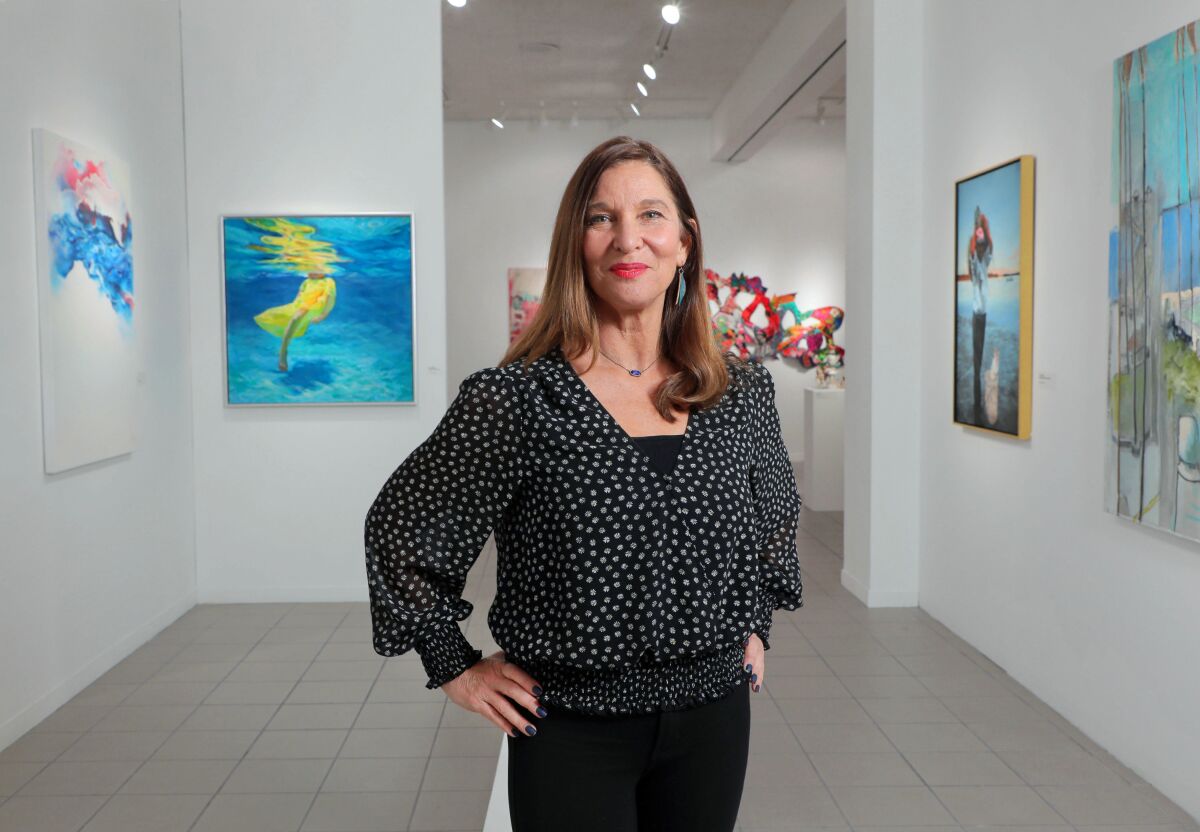Portrait of Maria Mingalone, executive director of the Oceanside Museum of Art, in one of the museum's galleries. 