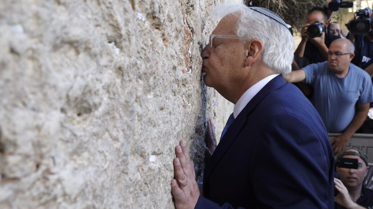 David Friedman, the new U.S. ambassador to Israel, visits the Western Wall in Jerusalem's Old City on May 15, 2017.
