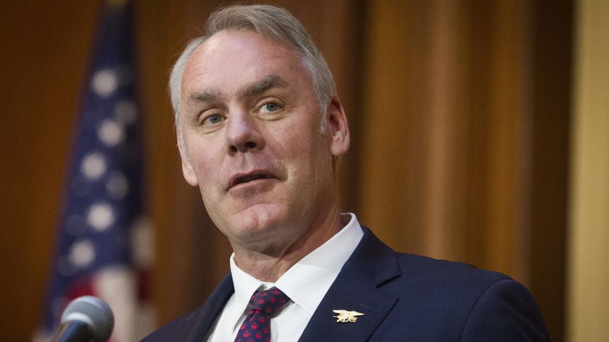 Ryan Zinke has accepted a consulting and board position with U.S. Gold Corp. The company has business before the U.S. Interior Department, an agency Zinke recently led.