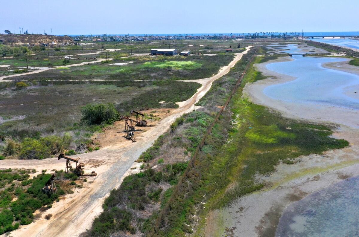 An aerial shot of Banning Ranch, located along Pacific Coast Highway in Newport Beach.