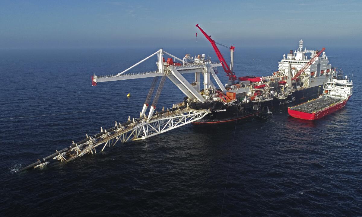 A ship works offshore in the Baltic Sea 