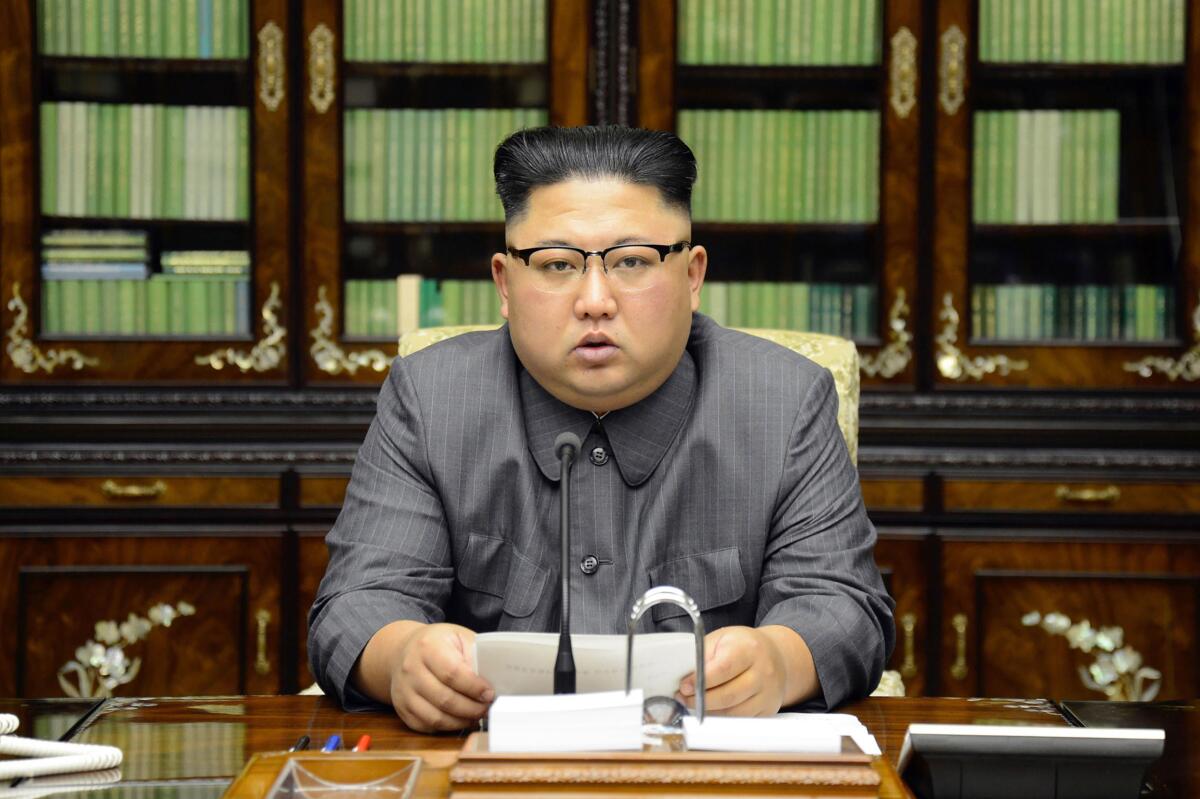 North Korean leader Kim Jong Un delivers a statement in Pyongyang in 2017. 