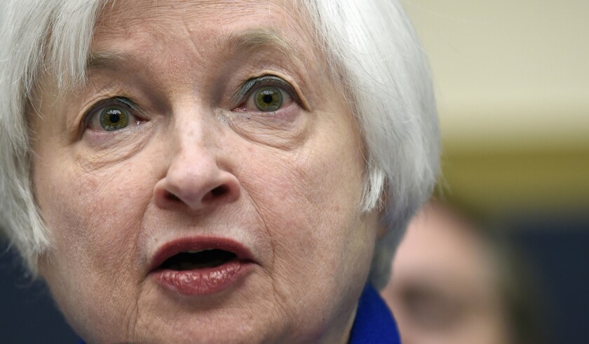 Federal Reserve Chairwoman Janet L. Yellen testifies on Capitol Hill in Washington on Feb. 10.