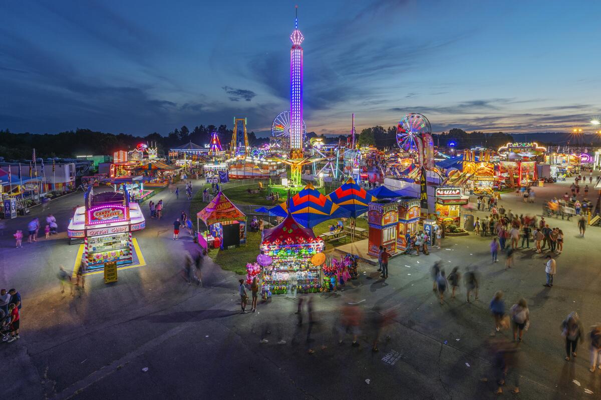 Lighted attractions at the state fair. 