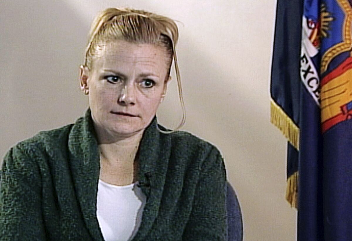 FILE - In this 2010 image taken from video, courtesy of WMUR television of Manchester, N.H., Pamela Smart is shown during an interview at the corrections facility, in Bedford Hills, N.Y. A lawyer for Smart, a former high school employee convicted of recruiting her teenage lover to kill her husband, is asking New Hampshire’s highest court to order a state council to hold a hearing on her request to reduce her life-without-parole sentence. The council rejected her request for a hearing on March 23, 2022, the third time it has done so.(WMUR Television via AP, File)