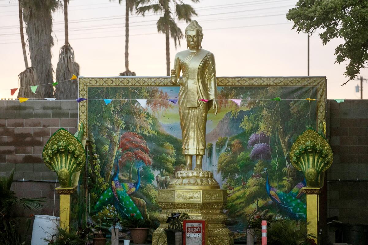 A shrine at Khemara Buddhikarama Temple in Long Beach.