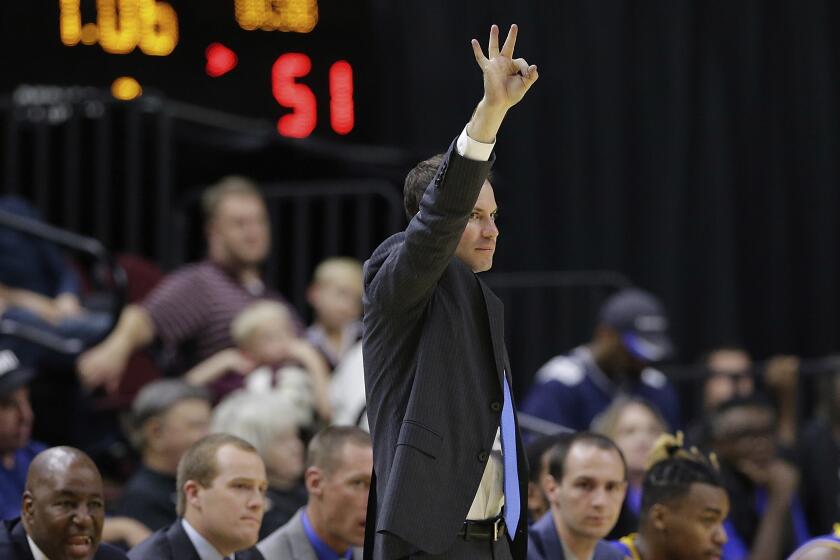 UC Santa Barbara head coach Joe Pasternack during the second half of an NCAA college basketball game against Texas A&M Friday, Nov. 17, 2017, in College Station, Texas. (AP Photo/Michael Wyke)