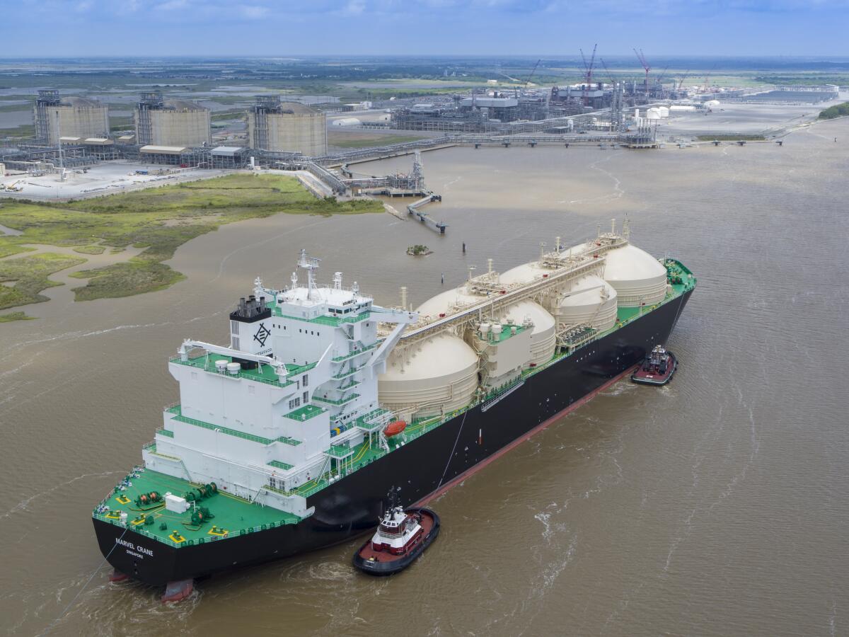 The first cargo of liquefied natural gas leaves Sempra's Cameron export terminal in Hackberry, La., in May 2019.