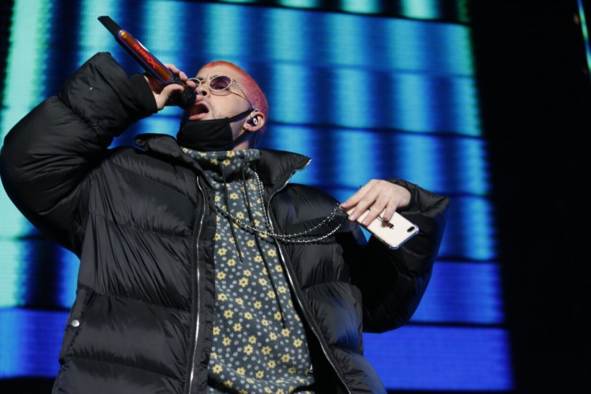 Bad Bunny during his performance at Calibash 2020 in Los Angeles.