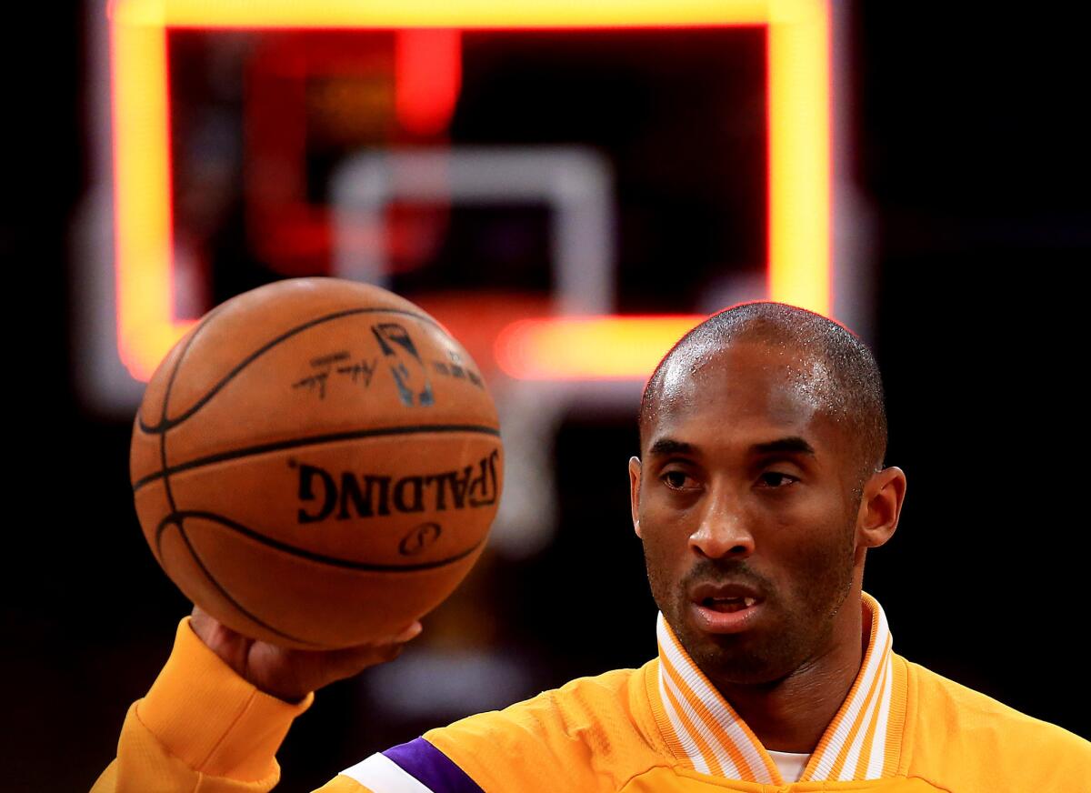 Lakers guard Kobe Bryant warms up before a mid-January contest against the Miami Heat.