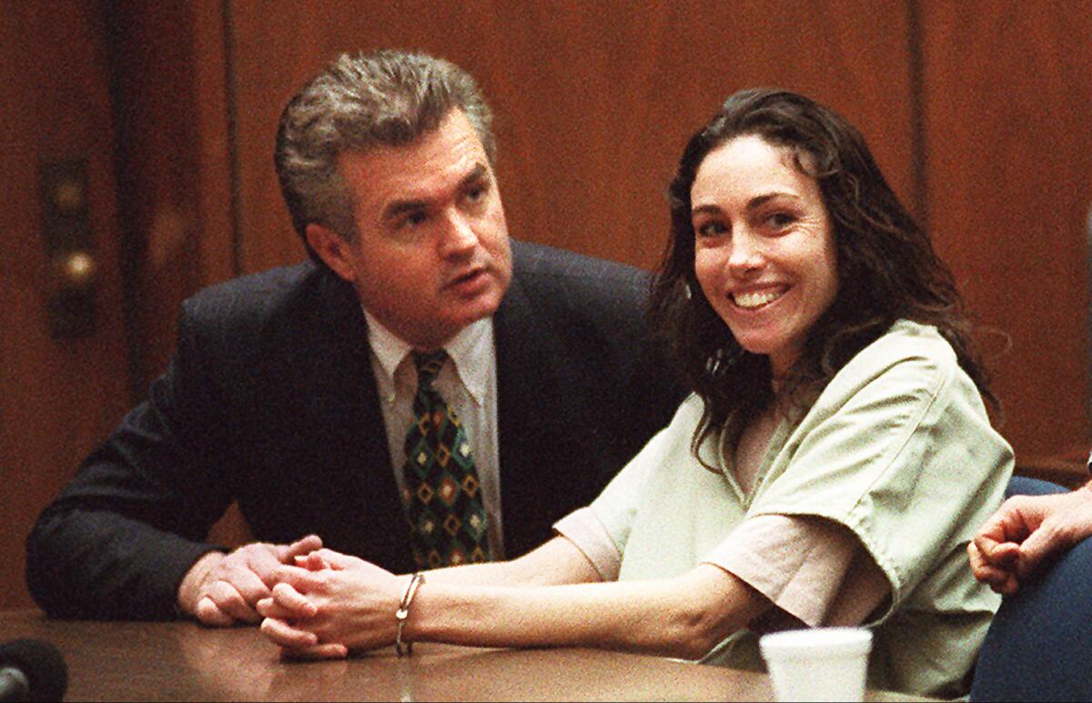 Heidi Fleiss, who became known as the Hollywood Madam, with attorney Anthony Brooklier before her 1997 sentencing.
