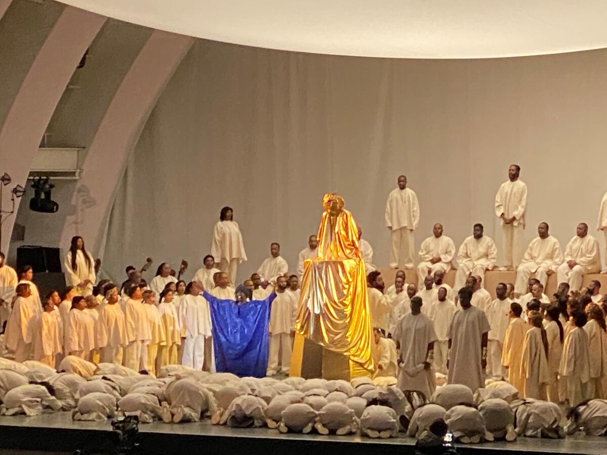 Kanye West presented his opera, "Nebuchadezzer," directed by Vanessa Beecroft, on Sunday evening at the Hollywood Bowl. 