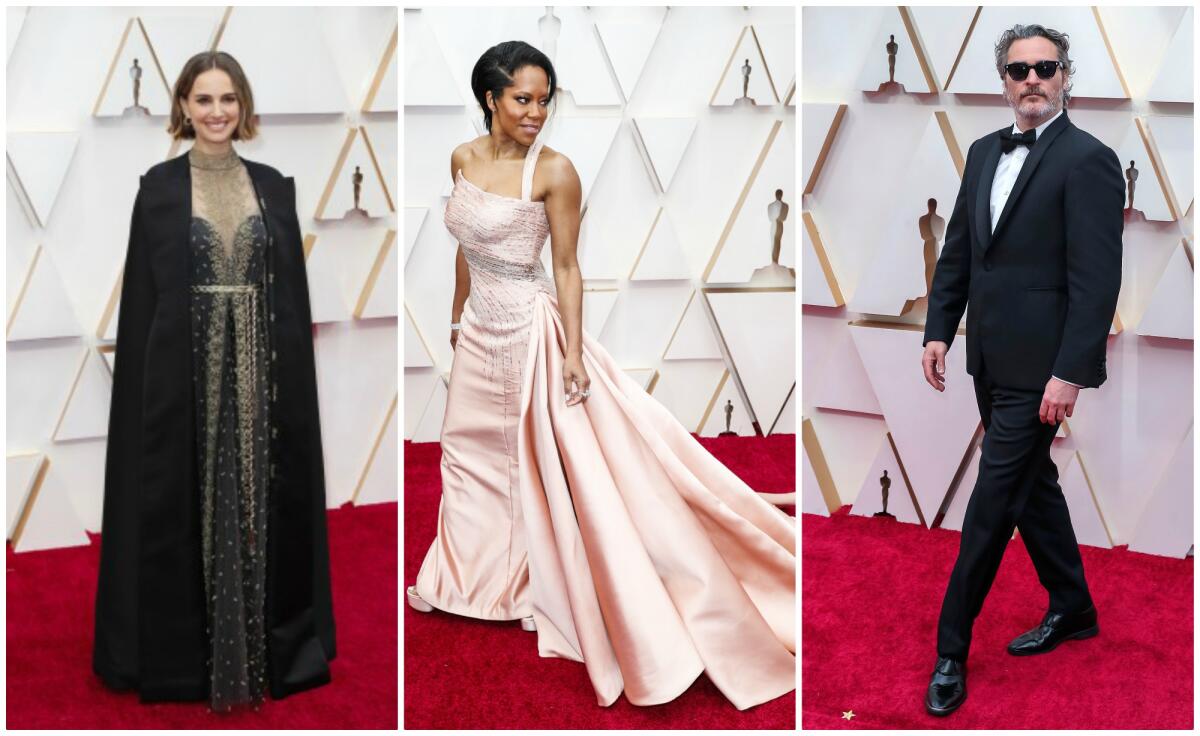 Natalie Portman, left, Regina King and Joaquin Phoenix at the Oscars.