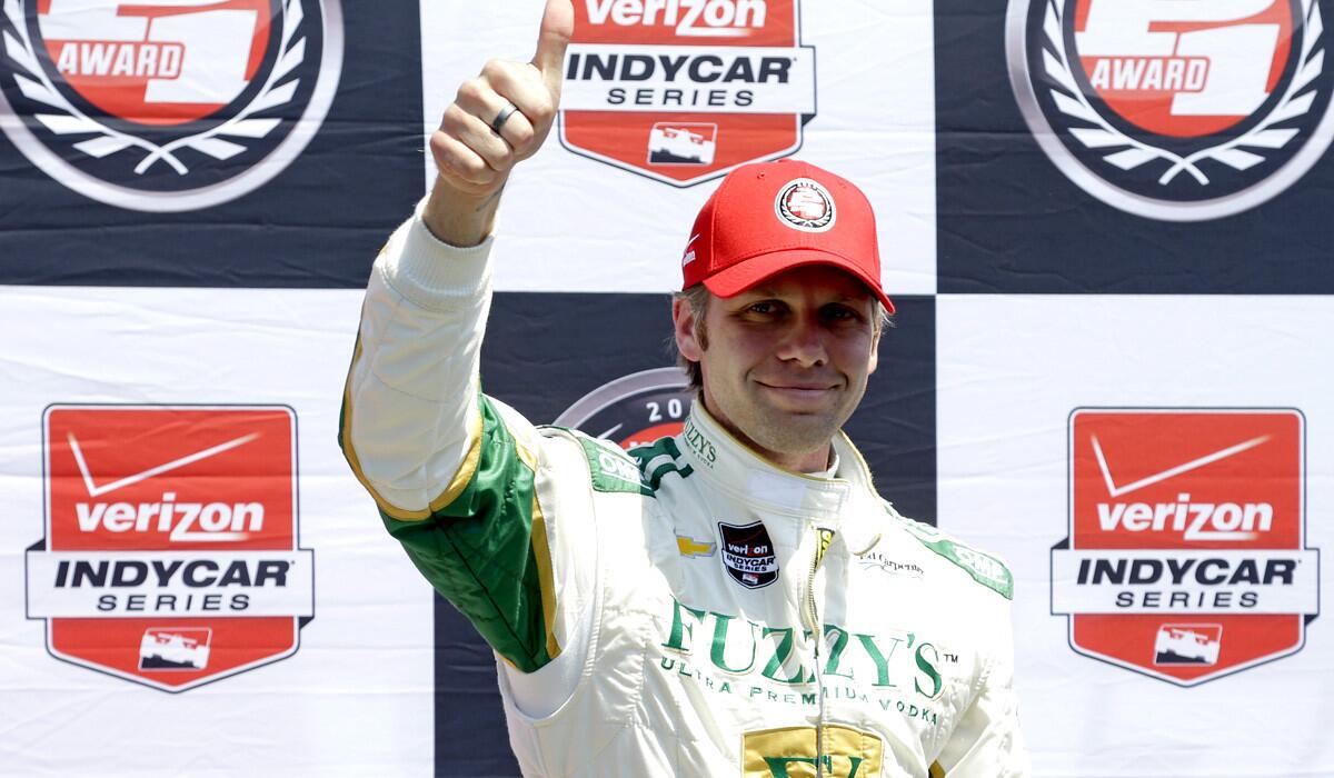 Ed Carpenter celebrates Sunday after winning the pole in qualifying for the Indianapolis 500.