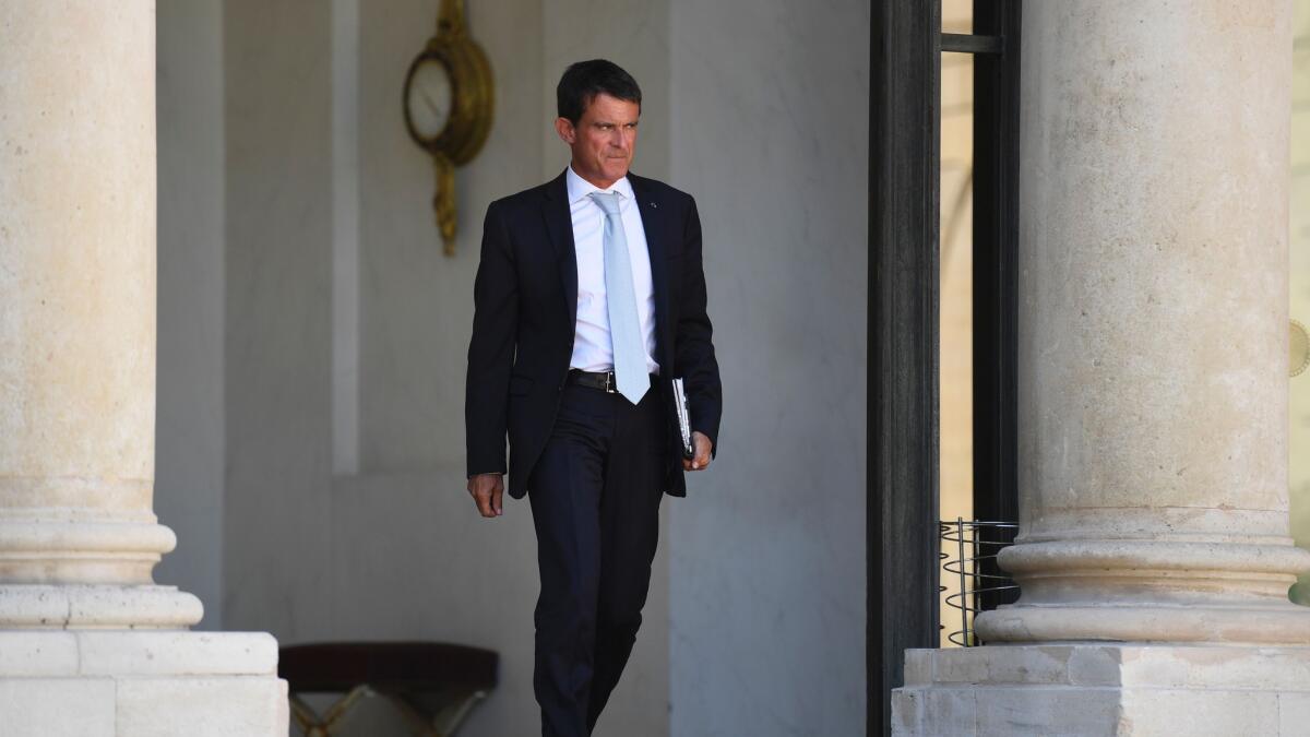 French Prime Minister Manuel Valls leaves the Elysee Palace after a security meeting on Aug. 17, 2016.