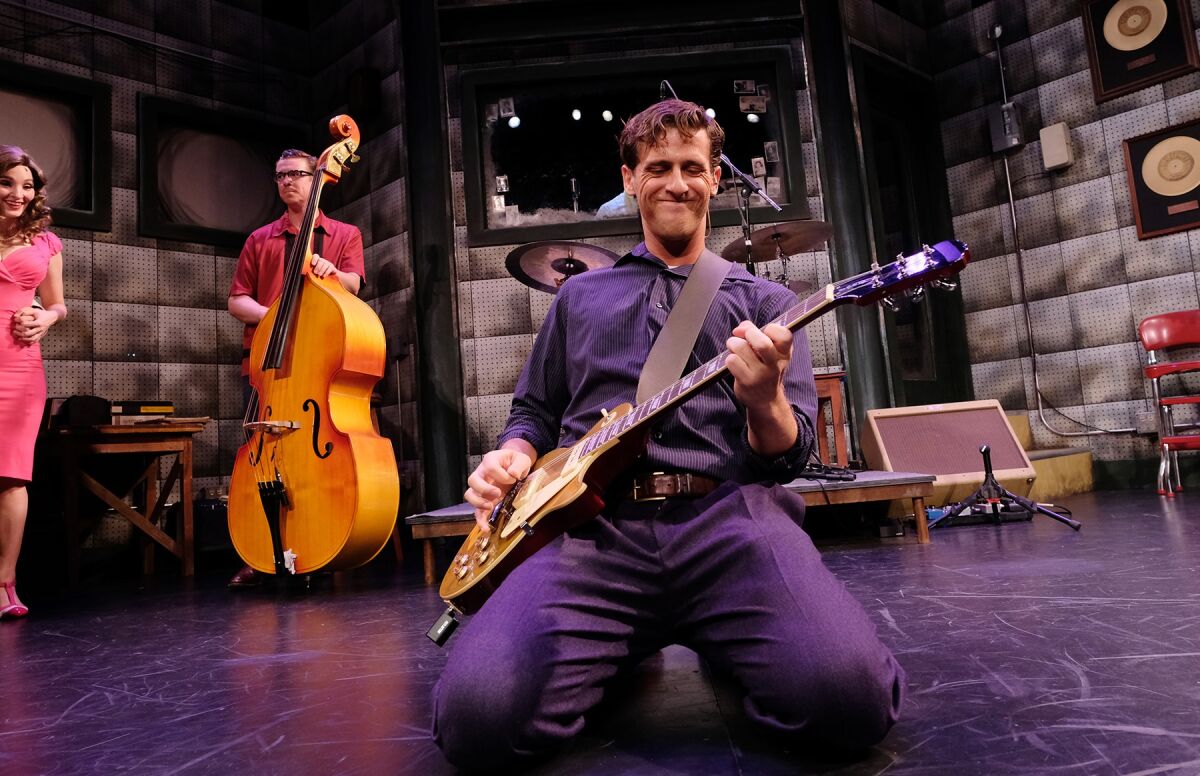 Brett Benowitz as Carl Perkins in Lamb's Players Theatre's "Million Dollar Quartet."