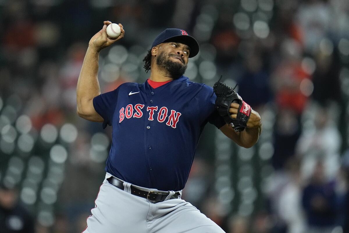 Boston Red Sox relief pitcher Kenley Jansen delivers against the Baltimore Orioles on April 25.
