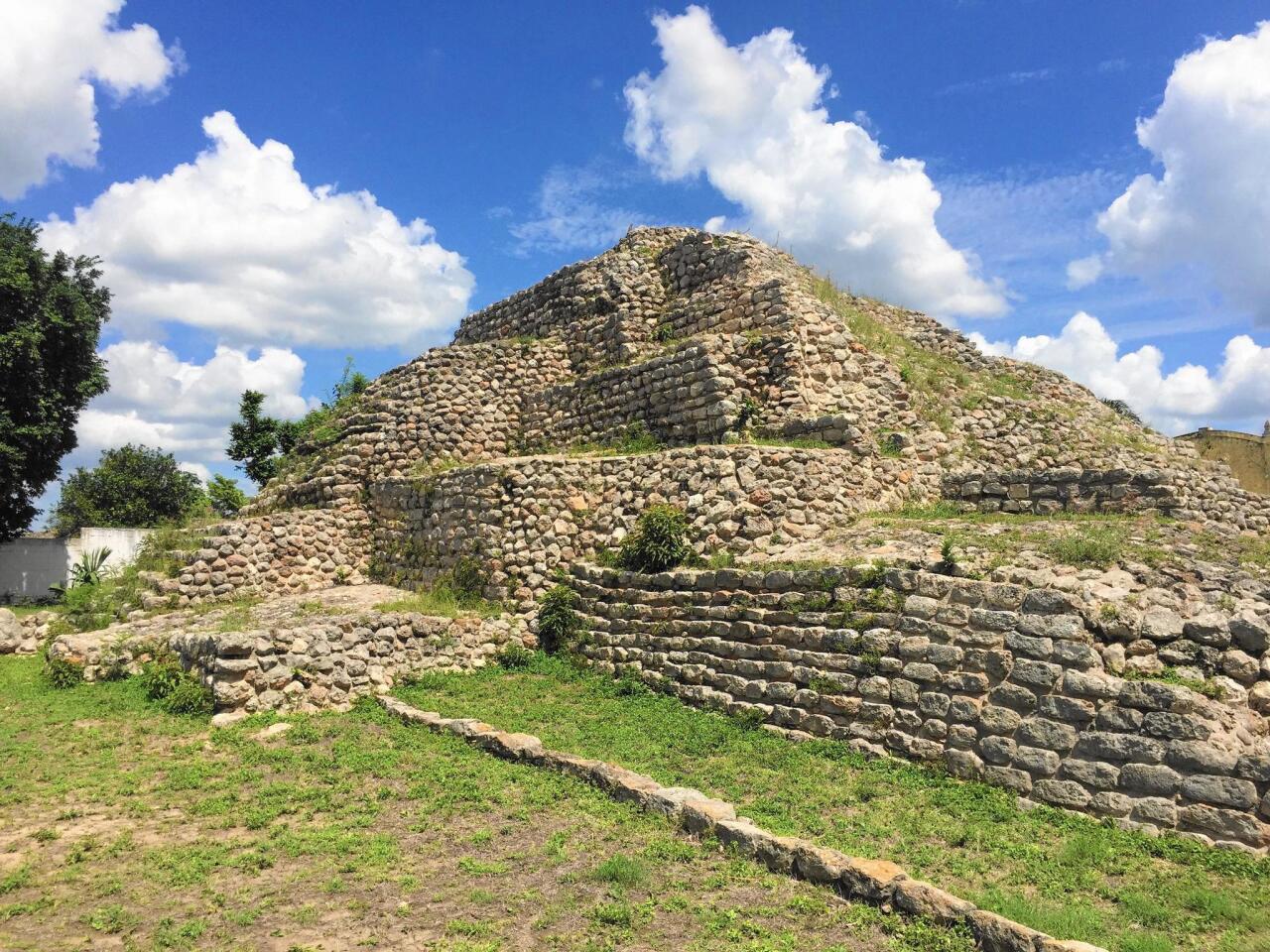 The main pyramid in Acanceh stands over 35 feet tall.