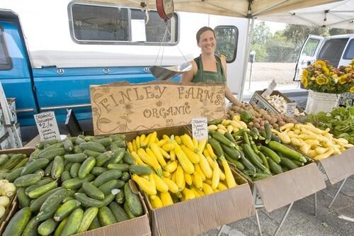 Johanna Finley of Finley Organic Farms sells squash, cucumbers and other vegetables grown in Santa Ynez at the Beverly Hills farmers market.