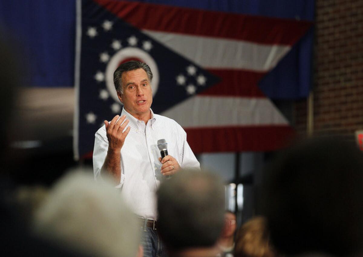 Mitt Romney speaks at a town hall meeting at Capital University in Bexley, Ohio, on Wednesday.