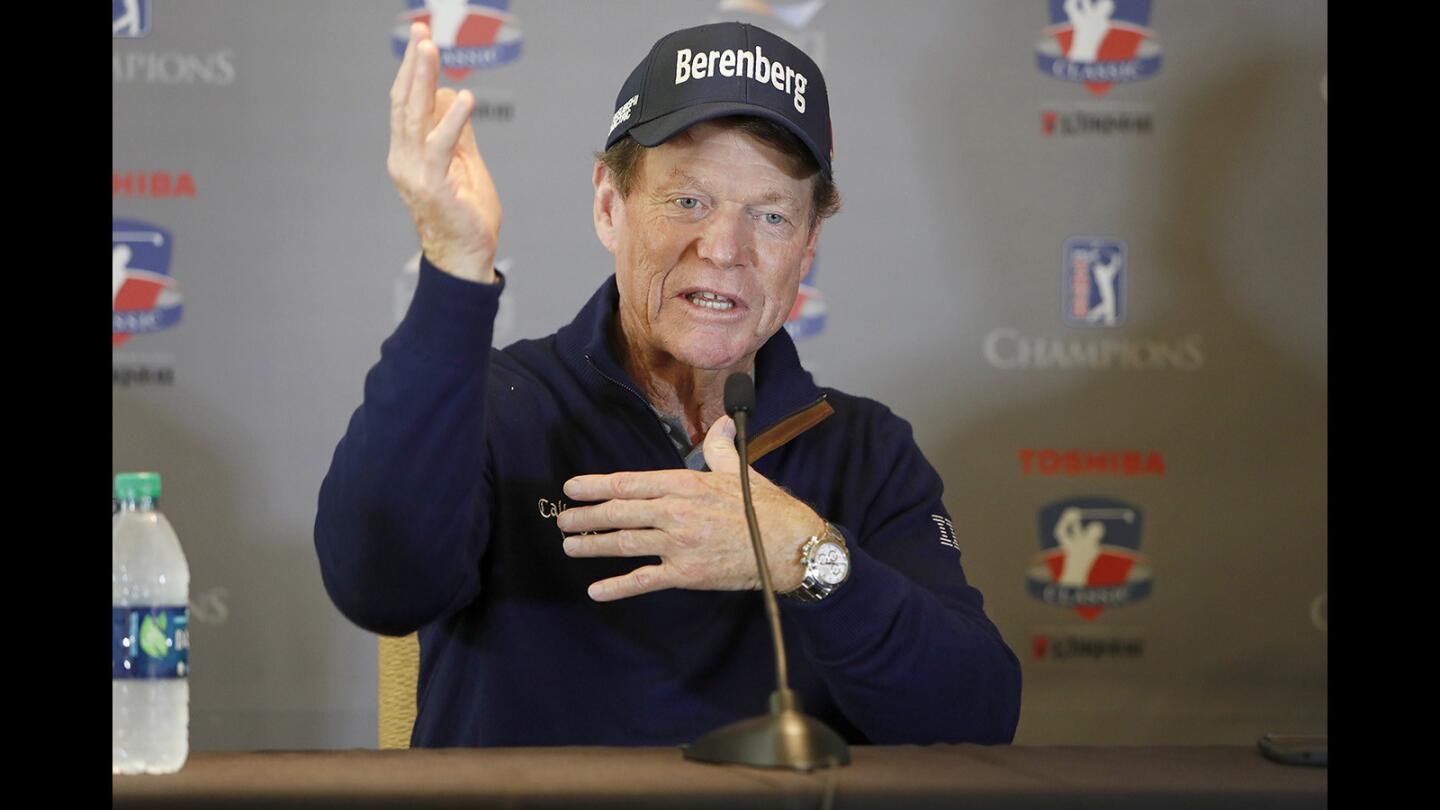 Professional golfer Tom Watson speaks during a press conference at the 2018 Toshiba Classic Pro-Am at Newport Beach Country Club on Thursday, March 8.