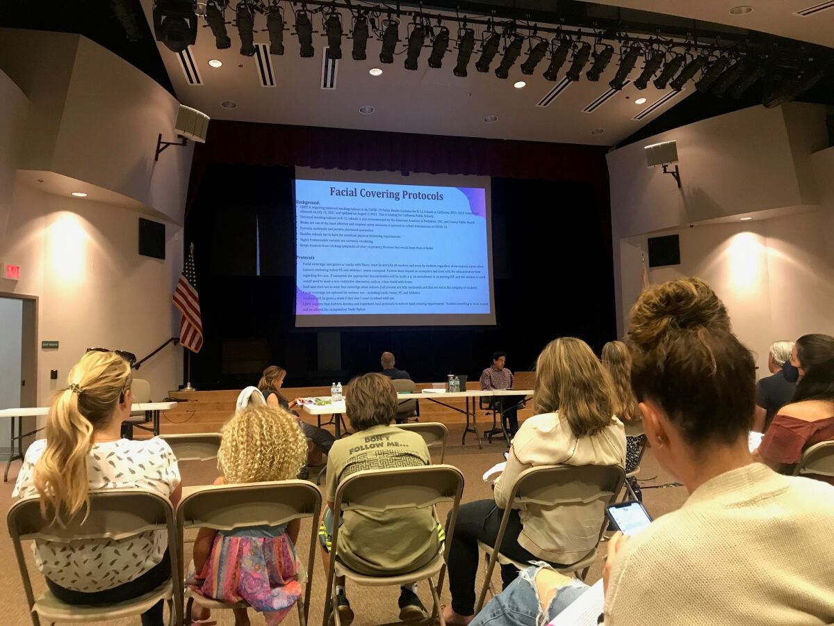 Parents spoke out against the mask mandate at the RSF School board meeting on Aug. 12.