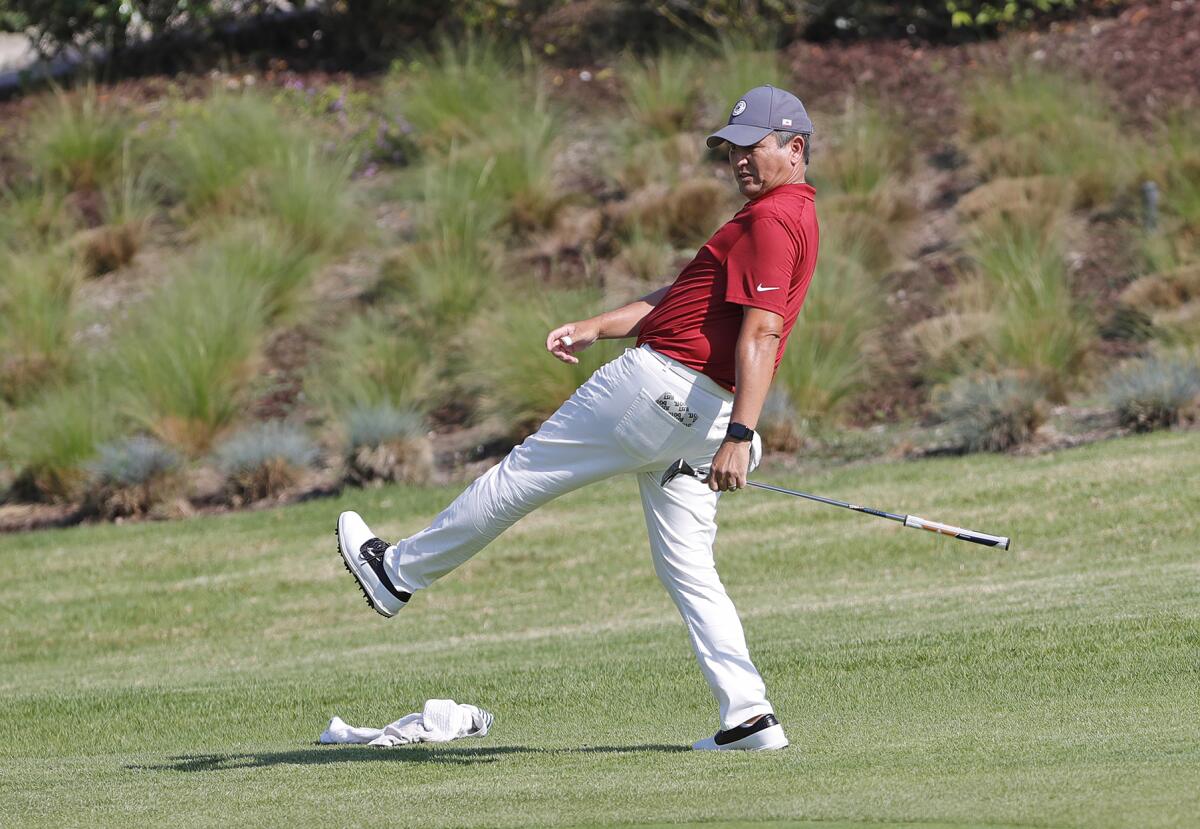 Big Canyon team captain Robert Pang tries to will a birdie in the hole during the 21st annual Jones Cup.  