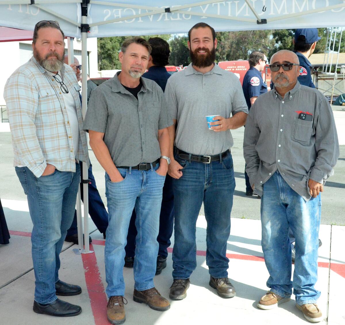 Caliba Inc. construction crew members attend the Costa Mesa Fire Department tower groundbreaking.