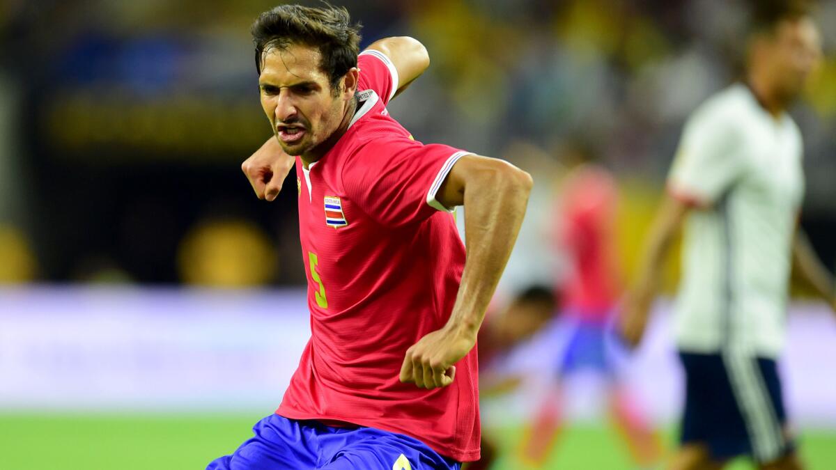 Costa Rica's Celso Borges celebrates after scoring against Colombia on Saturday.