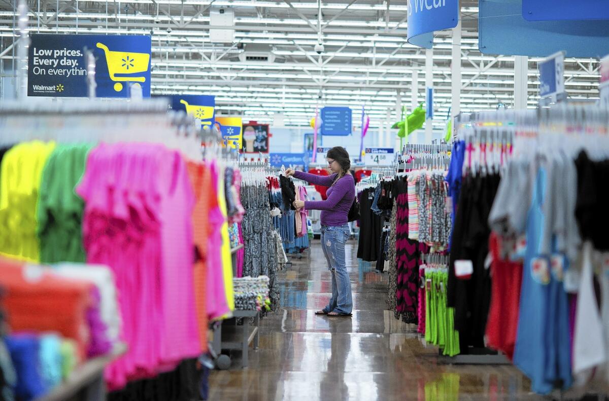 Government figures Thursday showed a 0.6% fall in sales at clothing and accessories stores. Above, a Wal-Mart Supercenter in Rogers, Ark.