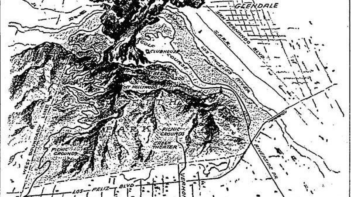 1933: A published drawing by Los Angeles Times staff artists of the Oct. 3, 1933, brush fire in Griffith Park that killed 29 people.