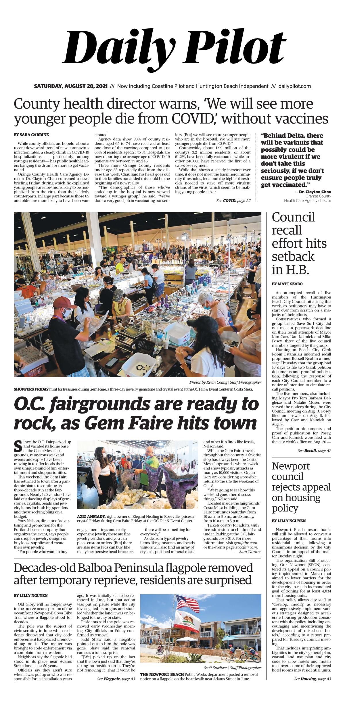 Front page of Daily Pilot e-newspaper for Saturday, August 28, 2021.