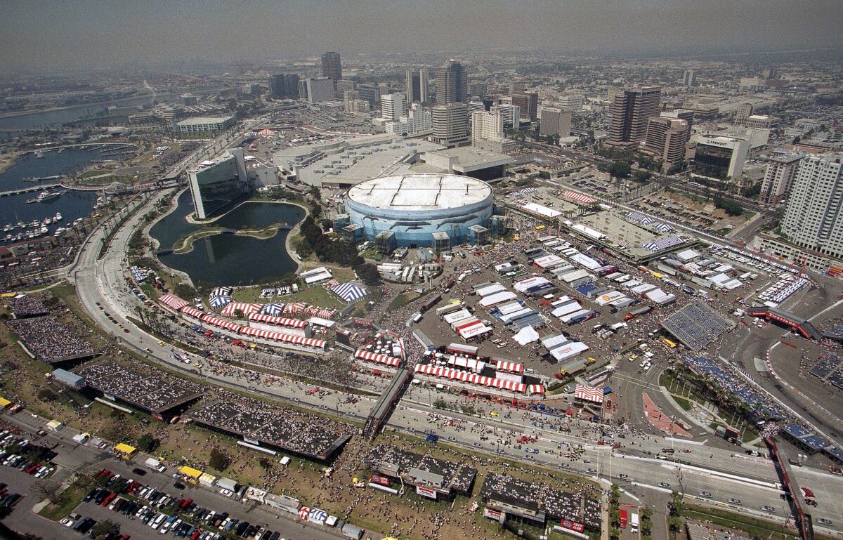 An aerial photo of the Long Beach Grand Prix course.