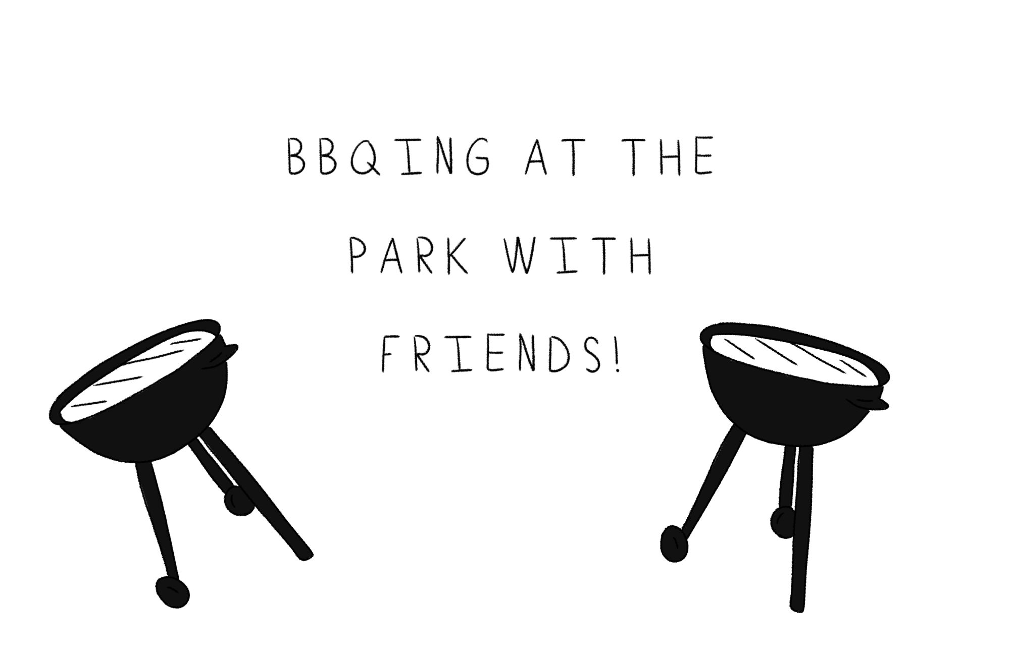 An illustration of barbecue grills.