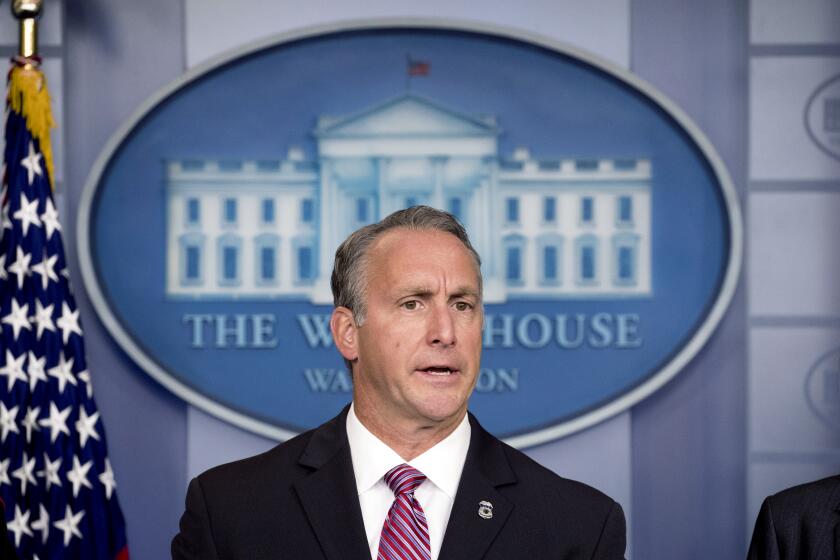 Immigration and Customs Enforcement Director Matt Albence speaks in the Briefing Room at the White House in Washington, Va., Thursday, Oct. 10, 2019. (AP Photo/Andrew Harnik)